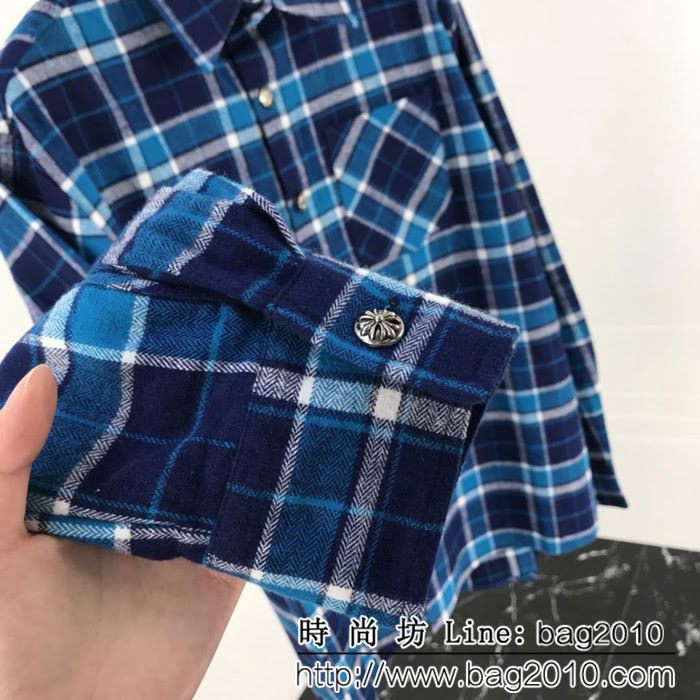 Chrome hearts 克羅心 18ss新款 拼皮格子襯衫 情侶款 ydi1027